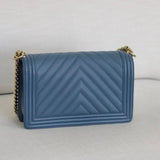 Chanel 18S Blue Caviar New Medium Boy with Light Gold Hardware