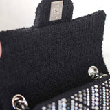 Chanel 21S Swarovski Crystal Black Tweed Mini Rectangle with Silver Hardware
