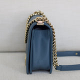 Chanel 18S Blue Caviar New Medium Boy with Light Gold Hardware