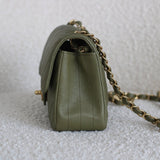 Chanel Olive Green Calfskin Chevron Mini Rectangle with Aged Gold Hardware