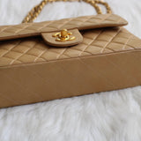 Vintage Chanel Beige Lambskin Small Classic Flap with 24k Gold Hardware