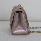 Chanel 14B Metallic Pink Goatskin Mini Square with Light Gold Hardware