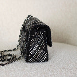 Chanel 21S Swarovski Crystal Black Tweed Mini Rectangle with Silver Hardware