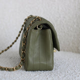 Chanel Olive Green Calfskin Chevron Mini Rectangle with Aged Gold Hardware