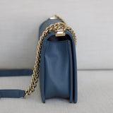 Chanel 18S Blue Caviar New Medium Boy with Light Gold Hardware