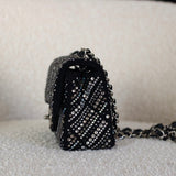 Chanel 21S Swarovski Crystal Black Tweed Mini Rectangle with Silver Hardware