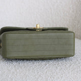 Chanel Olive Green Calfskin Chevron Mini Rectangle with Aged Gold Hardware