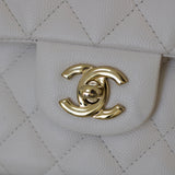 Chanel White Caviar Small Classic Flap with Light Gold Hardware