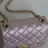 Chanel 14B Metallic Pink Goatskin Mini Square with Light Gold Hardware