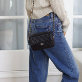 Chanel 25C Black Caviar Mini Zip Clutch on Chain with Light Gold Hardware