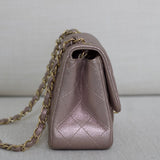 Chanel 14B Metallic Pink Goatskin Mini Square with Light Gold Hardware