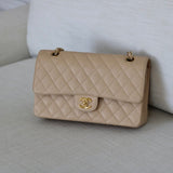 Chanel Beige Clair Caviar Medium Classic Flap with Gold Hardware