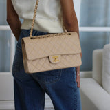 Chanel Beige Clair Caviar Medium Classic Flap with Gold Hardware