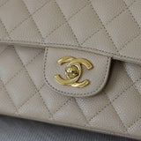 Chanel Beige Clair Caviar Medium Classic Flap with Gold Hardware