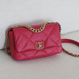 Chanel 21K Dark Pink Lambskin Small 19 Flap with Mixed-Metal Hardware