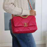Chanel 21K Dark Pink Lambskin Small 19 Flap with Mixed-Metal Hardware