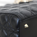 Dior Black Lambskin Medium Lady Dior with Light Gold Hardware