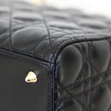 Dior Black Lambskin Medium Lady Dior with Light Gold Hardware