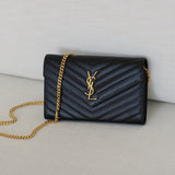 Saint Laurent Black Grain de Poudre Triquilt Envelope Wallet