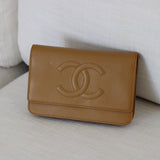 Chanel Dark Beige Caviar Wallet on Chain with Silver Hardware