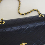 Vintage Chanel Black Lambskin Full Flap with 24k Gold Hardware