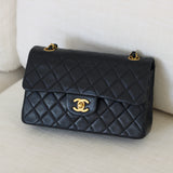 Vintage Chanel Black Lambskin Small Classic Flap with Aged Gold Hardware