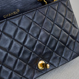 Vintage Chanel Black Lambskin Full Flap with 24k Gold Hardware