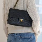 Vintage Chanel Black Lambskin Medium Classic Flap with 24k Gold Hardware