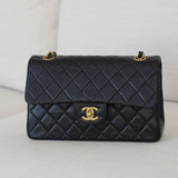 Vintage Chanel Black Lambskin Small Classic Flap with Aged Gold Hardware