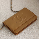 Chanel Dark Beige Caviar Wallet on Chain with Silver Hardware