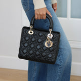 Dior Black Lambskin Medium Lady Dior with Light Gold Hardware