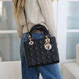 Dior Black Lambskin Medium Lady Dior with Light Gold Hardware