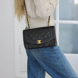 Vintage Chanel Black Lambskin Small Diana with 24k Gold Hardware