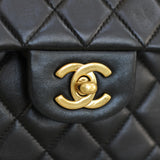 Vintage Chanel Black Lambskin Small Classic Flap with Aged Gold Hardware