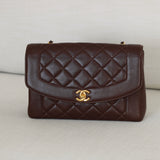 Vintage Chanel Chocolate Lambskin Medium Diana with 24k Gold Hardware