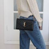 Saint Laurent Black Grain de Poudre Triquilt Envelope Wallet