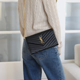 Saint Laurent Black Grain de Poudre Triquilt Envelope Wallet