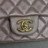 Chanel 14B Metallic Pink Goatskin Mini Square with Light Gold Hardware