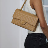 Vintage Chanel Dark Beige Caviar Medium Classic Flap with 24k Gold Hardware