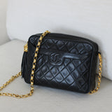 Vintage Chanel Black Lambskin Camera Bag with 24k Gold Hardware