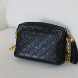 Vintage Chanel Black Lambskin Camera Bag with 24k Gold Hardware