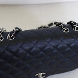 Chanel Black Caviar Single Flap Jumbo with Silver Hardware