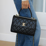 Chanel Black Lambskin Small Trendy Top Handle with Light Gold Hardware