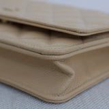 Chanel Beige Clair Caviar Wallet on Chain with Gold Hardware