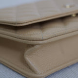 Chanel Beige Clair Caviar Wallet on Chain with Gold Hardware