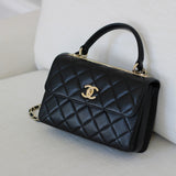 Chanel Black Lambskin Small Trendy Top Handle with Light Gold Hardware