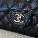 Chanel Black Caviar Single Flap Jumbo with Silver Hardware