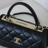 Chanel Black Lambskin Small Trendy Top Handle with Light Gold Hardware