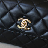 Chanel Black Lambskin Small Trendy Top Handle with Light Gold Hardware