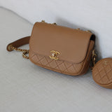 Chanel 19K Caramel Calfskin Multi Pouching Flap with Coin Purse